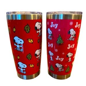 Set of 2 Snoopy Peanuts stainless steel thermal tumbler mug Autumn Leaves + Joy